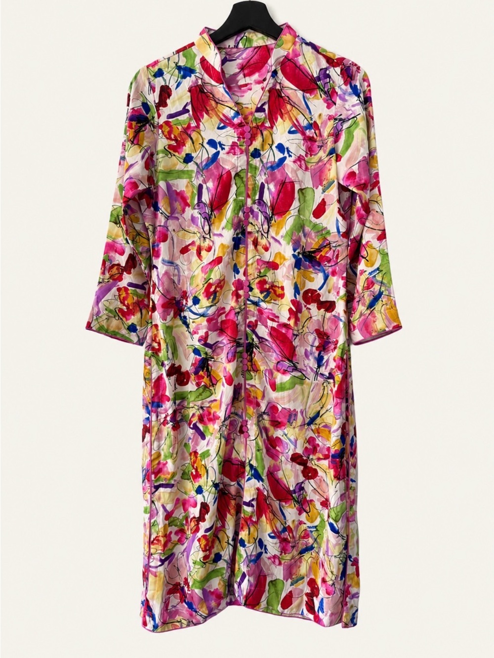 Vintage Women’s Abstract Floral Long Tunic | High Side Slits | Small